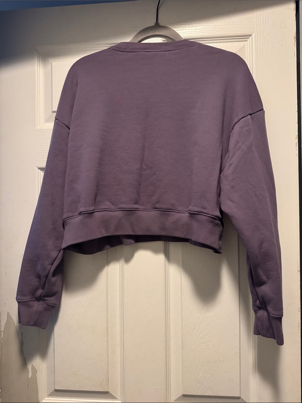 adidas Purple Cropped Crew Sweatshirt with White Stripes - Picture 5 of 5